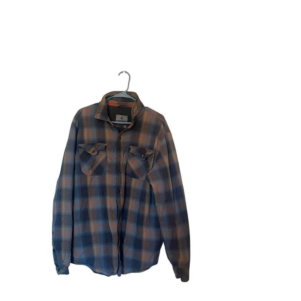 Legendary Whitetails Mens Orange Blue Brown Plaid Flannel Long Sleeve Shirt XL